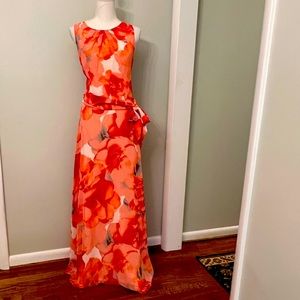 Luscious pink and peach flowered and lined chiffon gown!